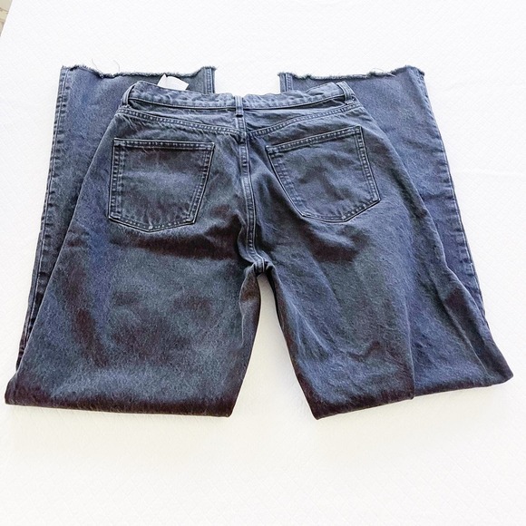 Zara Black Wide Leg Denim Jeans Fringed Hem SZ12 - Picture 5 of 8